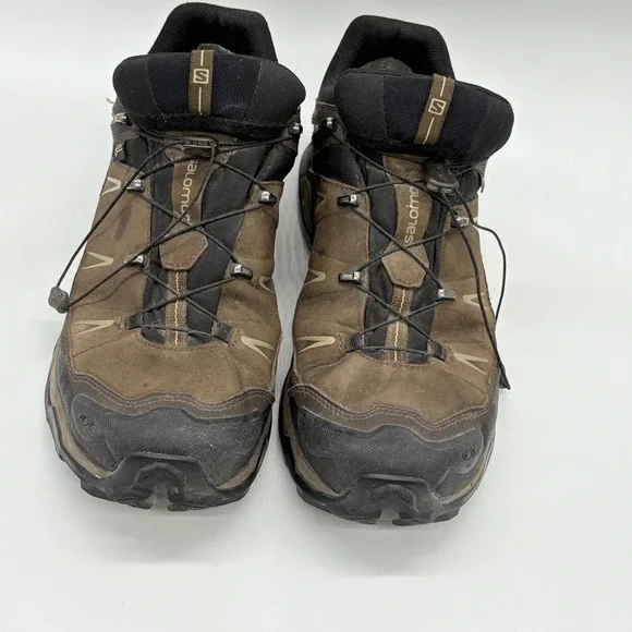 Salomon Mens 12 Gore Tex Hiking Shoes Brown Nubuck Leather  display picture 3
